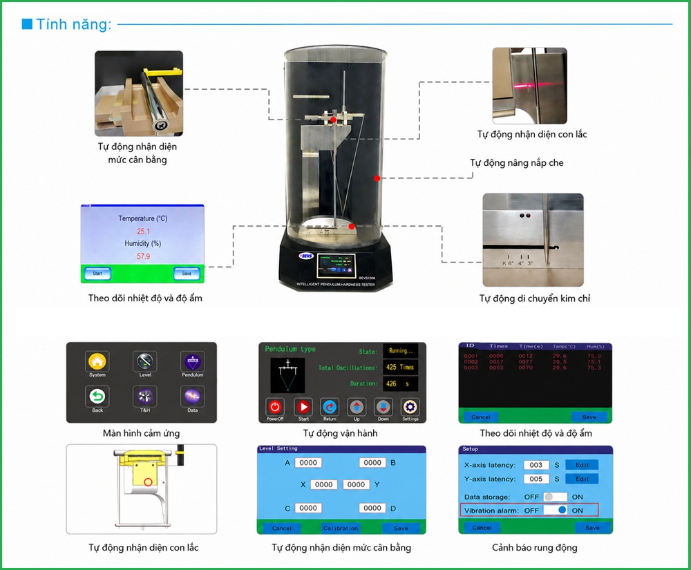 Thiết bị đo độ cứng con lắc BEVS 1306 kiểm tra độ cứng màng sơn theo phương pháp König và Persoz Thiết bị đo độ cứng con lắc BEVS 1306 tự động đánh giá độ cứng màng sơn theo phương pháp König và Persoz, đáp ứng ISO 1522, ASTM D4366
