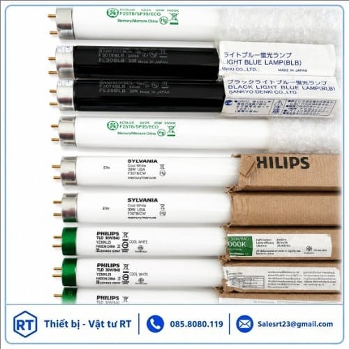 Bóng đèn tủ so màu TILO gồm các nguồn sáng D65, TL84, CWF, UV, TL83 tiêu chuẩn quốc tế, hỗ trợ kiểm tra màu sắc chính xác trong sản xuất và QC.