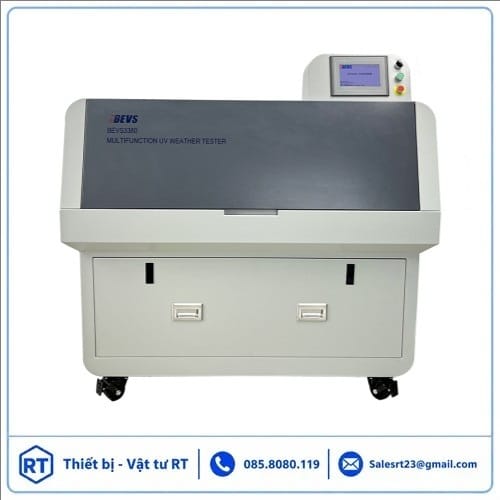 Máy thử nghiệm thời tiết UV BEVS 3380 mô phỏng tia UV, nhiệt độ và độ ẩm để đánh giá độ bền sơn, nhựa, cao su và vật liệu phủ theo tiêu chuẩn quốc tế.