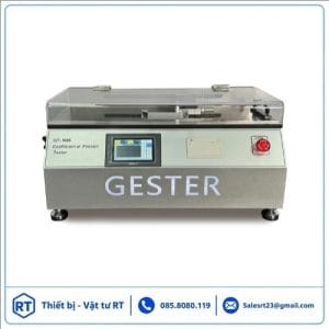 máy đo hệ số ma sát GESTER GT-N35 dùng để kiểm tra hệ số ma sát tĩnh và động của giấy, carton, màng nhựa và nhiều loại vật liệu khác. Máy có thiết kế dạng bàn, khoang thử nghiệm được bảo vệ bằng nắp mica trong suốt, màn hình điều khiển phía trước và nút dừng khẩn cấp.